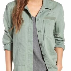 Treasure & Bond Green Distressed Shirt Jacket Size Small